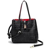 Rejolly Bucket Tote Bag for Women Top Handle Handbag Embossed PU Leather Classic Designer Purse Black