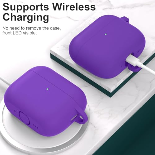 Image of New Soft Silicone Case Compatible with Apple AirPods Pro 3 Generation (2025) Protective Silicone 360 Full Protection Dust-Proof Shockproof Case Cover with Hook (Cover Only) (Purple)