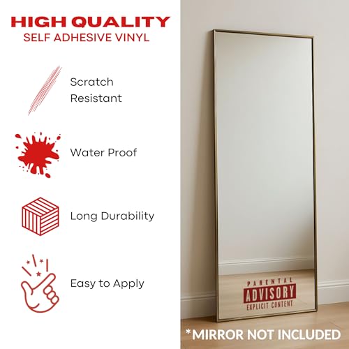 Image of Sticker for Glass & Mirrors| Minimal Vinyl Decal for Bedroom Bathroom & Cafe | Self-Adhesive Waterproof Quote Aesthetic Mirror Sticker | No Mirror Included (Parental Advisory, Small, Transparent Red)