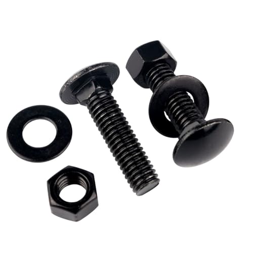 Image of 8 Sets 5 /16-18 x 1 inch Carriage Bolts Screws Round Head Square Neck and Hex Nuts, Flat Washers 304 Stainless Steel 18-8 Full Thread, Black