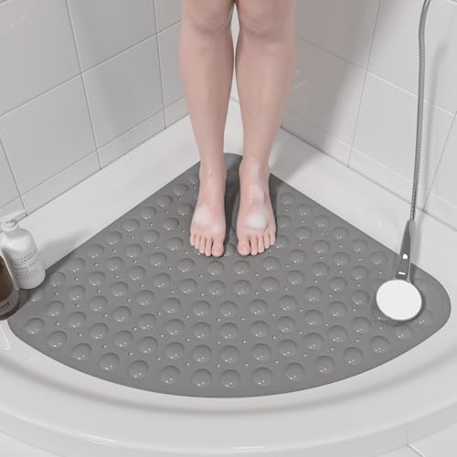 XIYUNTE Large Corner Shower Mat Non Slip Anti Mould - 70 x 70cm Shower Mats for Inside Shower Corner, Quadrant Shower Mat Non Slip Anti Mould, Machine Washable, Grey