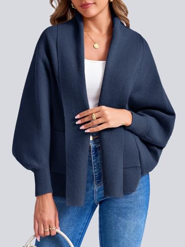 Image of Saodimallsu Womens Open Front Cardigan Batwing Long Sleeve Shawl Chunky Knit Loose Fall Poncho Sweater Coats