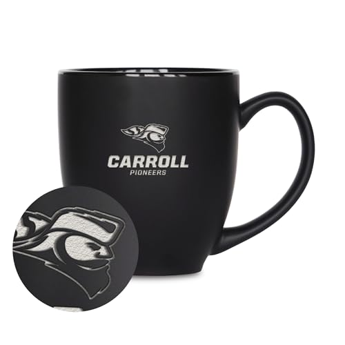 Rico Industries NCAA Carroll University Pioneers 15oz Laser Engraved Matte Black Ceramic Bistro Mug - for Hot or Cold Drinks