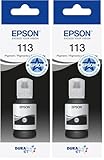 L'emballage peut varier Epson Bouteille d\'encre Authentique Noire EcoTank 113, 127 ML (Lot de 2)
