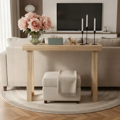 Image of Plank+Beam Solid Wood Console Table, 36 Inch, Sofa Table, Narrow Entryway Table for Hallway, Behind The Couch, Living Room, Foyer, Easy Assembly, Blonde