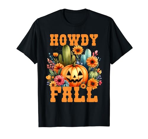 Hola otoño Pumpkins Cactus Texas Western Cowboy Southern Camiseta