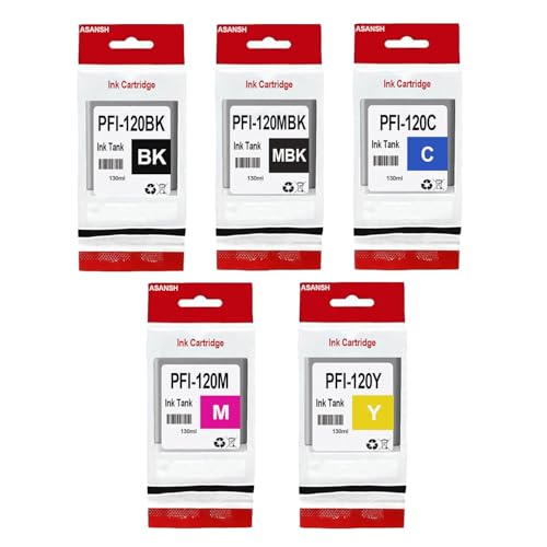 Image of PFI-120 PFI120 PFI 120 Ink Cartridge for FI-120MBK PFI-120BK PFI-120C PFI-120M PFI-120Y Ink Tank Use for ImagePROGRAF TM-200 TM-300 TM-305 Printers (5-Pack)