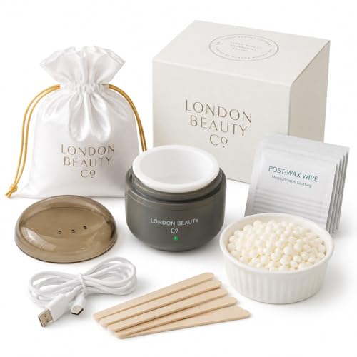 London Brow Micro Facial Waxing Kit USB Mini Wax Heater for Eyebrows Lip & Chin Vegan Wax Beads Spatulas & Post-Wax Wipes At-Home & Travel Hair Removal.