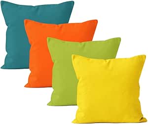 Encasa Homes Cushion Covers 2pc set (50 x 50 cm) - Oranje - Solid Dyed Cotton Canvas, Decoratieve Grote Vierkante Wasbare Kussenhoesjes voor Woonkamer, Sofa, Slaapkamer, Huis & Hotel