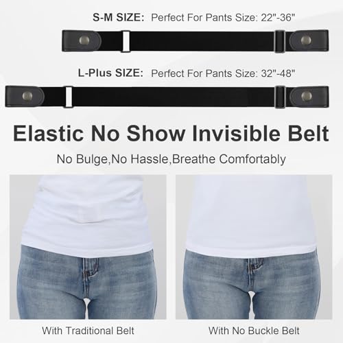 WHIPPY Buckle-Free Comfortable Elastic Belt for Women or Men, Buckle-less No Bulge No Hassle Invisible Belts, Black, Large Size 32-48 inches - Thumbnail 4