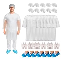 XARA 100 verstellbare Einweghauben + 100 wasserdichte Überschuhe + 100 Einwegkittel aus Polyethylen + 100 Einweghandschuhe - Hypoallergenes und wasserdichtes Set - Stück 400