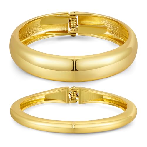 Zhuozatrfa Gold Bangle Bracelets for Women Chunky Cuff Stackable Waterproof Non Tarnish Bracelet Stack 14k Gold Plated Bangles Jewelry Set for Woman 2 Pcs