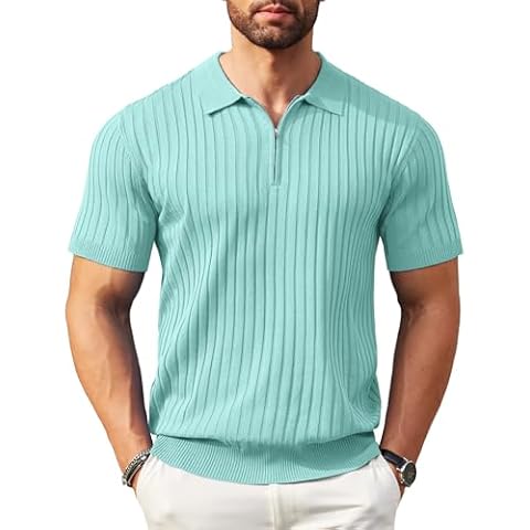 COOFANDY Green Zipper Polo Shirt for Men Cover