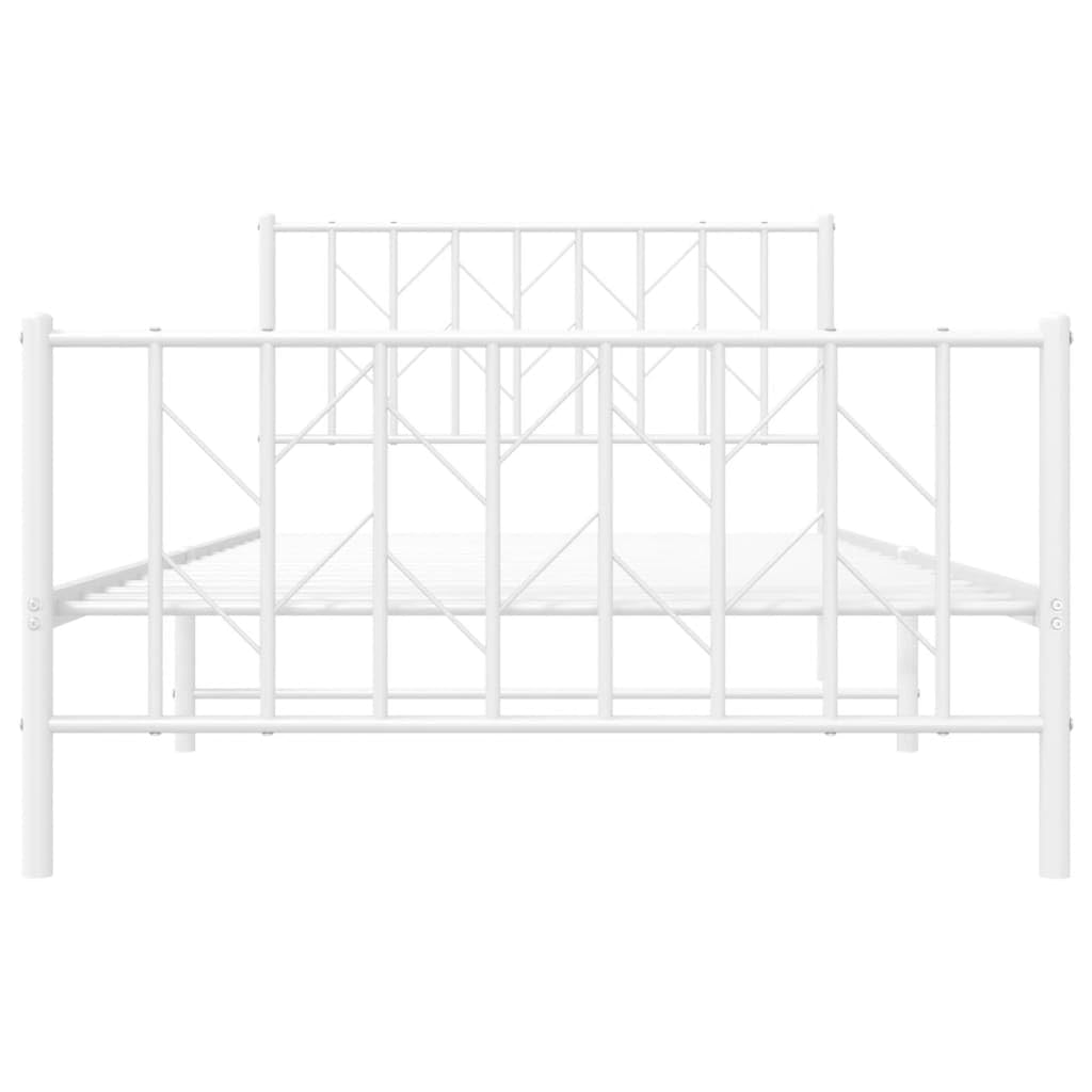 Stalowa z miejscem do przechowywania Klasyczna 107x203 cm Biały | Metalowa rama łóżka z wezgłowiem i zanóżkiem biała 107x203 cm stelaż pod materac z listwami stalowy