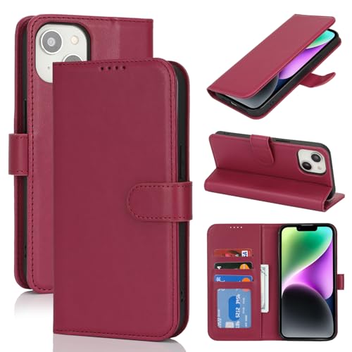 Image of for iPhone 14 Case Wallet with Card Holder,for iPhone 13 Wallet Case for Women Men,PU Leather Shockproof Magnetic Buckle Stand Flip Phone Case-Red