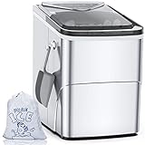 FZF Ice Makers Countertop, Self-Cleaning Function, Portable Electric Cube Maker Machine, 9 Pebble Ready in 6 Mins, 26lbs 24Hrs with Bags and Scoop Basket for Home Bar Camping RV