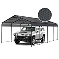 Vigo huseeo 12x20x8.7 FT Carport with Galvanized Steel Roof, Heavy Duty Metal Carport Canopy, Metal Carport Garage for Pickup, Boat, Car and Tractors, Grey