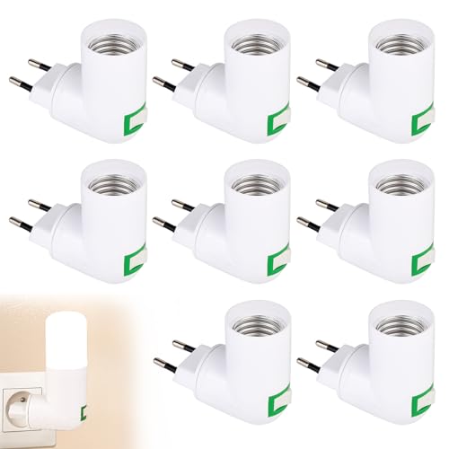 Vegena 8 Piezas Portalámparas E27, Basi De Bombilla Led, Adaptador De Casquillo E27, Portalámparas Inalámbrico Con Interruptor Enchufe Ue 360° Giratorio Para Lámpara De Cocina/Lámpara De Garaje