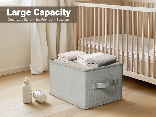 LayerSpace 3 Pack Fabric Storage Bins for Shelves | 14.75x10.25x8.25 in Storage Baskets | Fabric Closet Organizers with Handles Home Organization | Linen Clothes Storage Bins | Light Gray by LayerSpace - Image 2