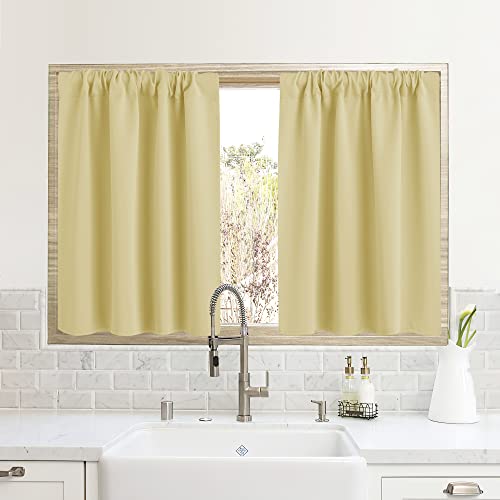RYB HOME Small Window Curtains for Kitchen, Thermal Insulated Privacy Shades for Bedroom Basement Bathroom Door Half Window Tiers, Width 34 x Length 24 inch, 2 Panels, Light Yellow