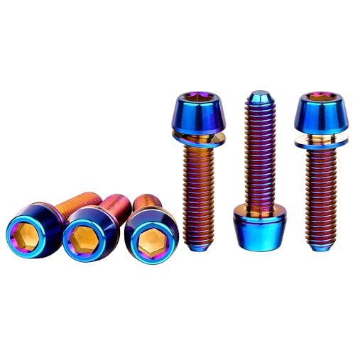 Image of Titanium Ti Allen Hex M5x16 18mm Tapered Head Bolt with Washer Screw for Bicycle Stem Parts Pack of 6 (Burnt Blue, M5x18mm)