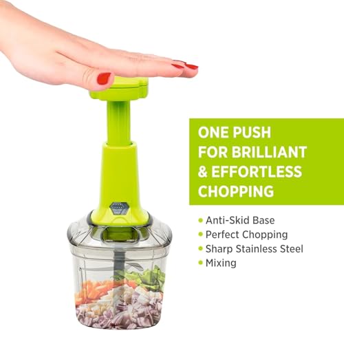 Image of 2-in-1 Press Vegetable Chopper 1100 ML | Manual Push Chopper for Kitchen | Large Veggie, Onion, Garlic & Nuts Cutter | Food Chopper with Storage Container