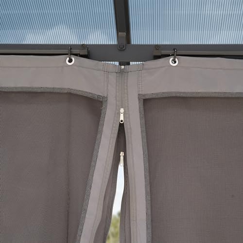 Toolport Garden Gazebo 3X3.65 M Polycarbonate Roof Approx. 6 Mm - Hardtop Pavilion With 4 Sides & Mosquito Nets In Grey - 8