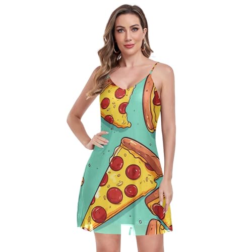 Robe dos nu en maille bleue ALAZA imprimé tranche de pizza pour femme