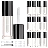 DupakSYS 2.5ml 12 PCS Empty Lip Gloss Tubes with Wand Lip Gloss Containers Cute 0.08oz Clear Refillable Lipgloss Making Supplies Kit for DIY Makeup+ 2pcs Syringes (Black)