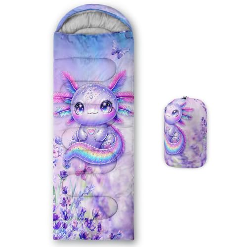 UEVBF Cute Axolotl Lavender Sleeping Bag for Outdoor Camping Activities.