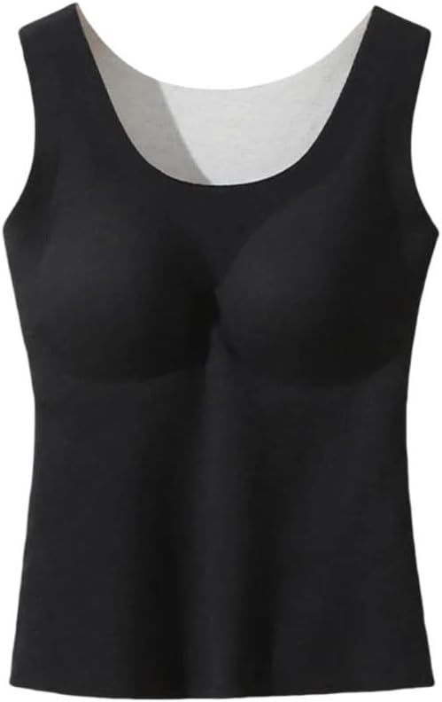 Simple Chest Pad Women's Thermal Vest, Soft Solid Color Sleeveless Vest, Round Neck Base Layer Thermal Top