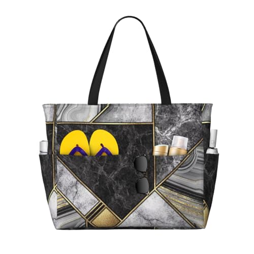 Sac de plage marbre noir grand volume pour ranger toutes vos affaires de bain