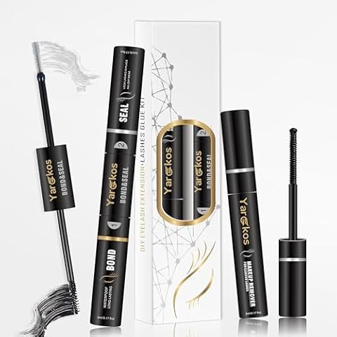 2-in-1 Lash Bond and Seal, Eye Lashes Glue Remover, False Eyelash Adhesive for Individual DIY Cluster Extension, Waterproof Strong Hold Fast Removal, 2Pcs Lash Glue Set for Beginner Salon Home, Black Cover