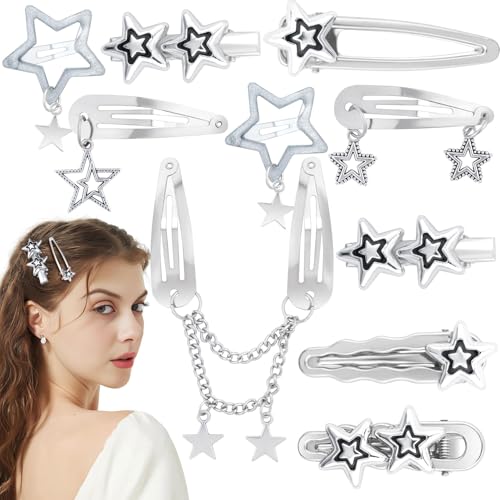 10pcs Pinzas de Pelo Estrella, Broches de Metal Antideslizantes para Mujer, Accesorios Vintage Y2K 2000s en Plata miniatura 1