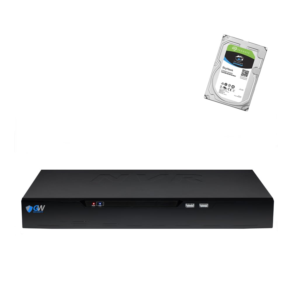 GW Security Videoregistratore di rete da 12 MP 4K a 8 canali NVR TAA e NDAA con app mobile gratuita, capacità di archiviazione 24 TB, senza costi mensili (GW6808NP HDD da 2 TB preinstallato)