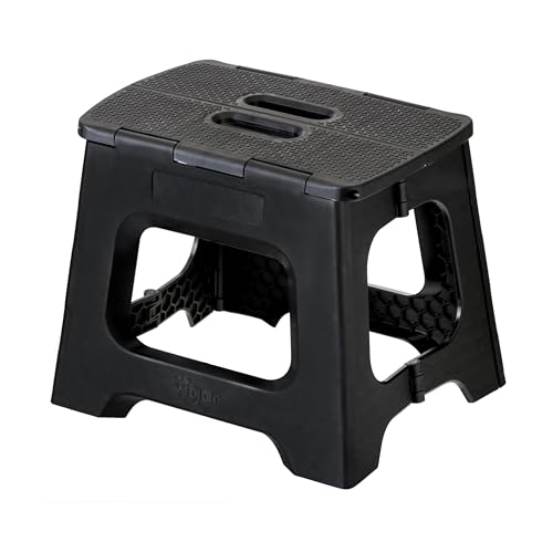Image of Vigar Compact Step Stool Foldable, 10-1 /2-inch Step Stools for Adults up to 330 Pound, Lightweight Stool, Non-Slip Folding Step Stool, Black | For Adults, Up to 330 Pound, Lightweight Stool, Folding Design, Compact Size, Stable Surface, Easy to Store