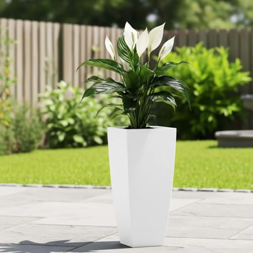 Image of Go Hooked Matrix 24 Inch Big Flower Pot | Outdoor & Indoor Planter for Balcony, Garden & Terrace | Durable Lightweight Decorative Polymer Pot for Live & Artificial Plants (White)