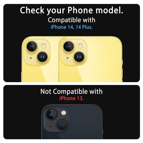 Image of ArmourPro Camera Lens Protectors for iPhone 14 Plus and iPhone 14 Tough HD Individual Aluminum Alloy Lens Ring Cover, Scratch Resistant, Thin Tempered Glass| Yellow, 1 Pack