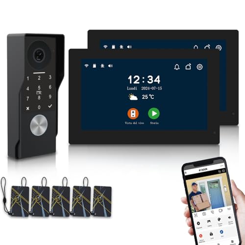 2-Draht-Video-Türsprechanlage für Wohnung,7-Zoll-Touchscreen mit Nachtsicht-Unterstützung,4 in 1 Entriegelung, Zwei-Wege-Sprechanlage für Villen nach Hause (1 schwarze Türklingel+2 schwarze Montor)