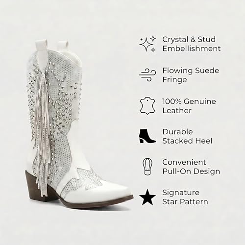 Image of Tsrenlmln Sparkly Rhinestone Cowboy Boots for Women - Pointed Toe Western Ankle Boots with Tassel, 3.74 inch Chunky Heel, Rivet Decorated Slip-On Booties, Party & Casual Wear