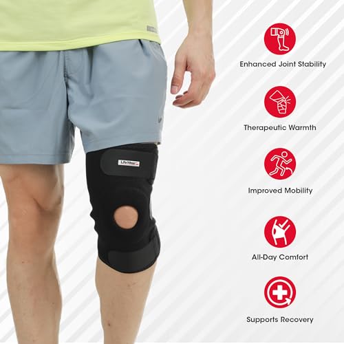 Image of Life Wear Knee Wrap Neoprene, Adjustable Knee Support Brace, Open Patella Design with Soft Pad, Heat Retention for Pain Relief and Comfort, For Aged Individuals, Pregnant Women, Size Universal