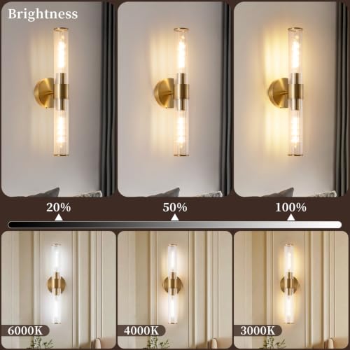Image of Rechargeable Wall Sconce Set of 2, Battery Operated Wall Sconce, Wireless Wall Lamp with Vertically Striped Glass Tube, Non-Hardwired Wall Sconces, Modern Vanity Light Fixtures for Bedroom, Hallway