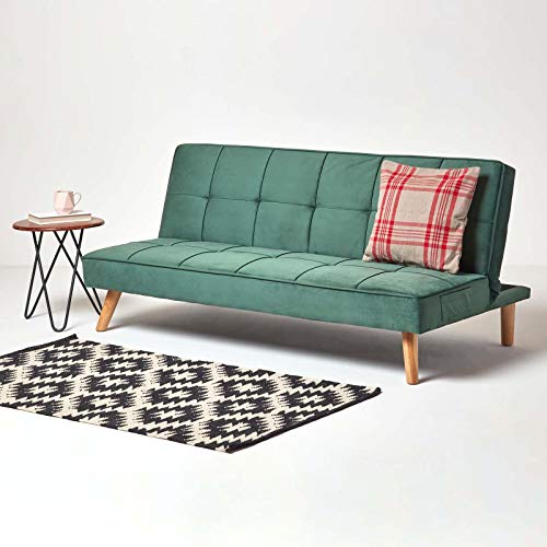 HOMESCAPES Velvet Sofa Bed 3 Seater Sofa Click Clack Bed Sleeper Retro Range 'Bower' Bed Settee on Wooden Legs for Study Guest and Living Room - Image 3