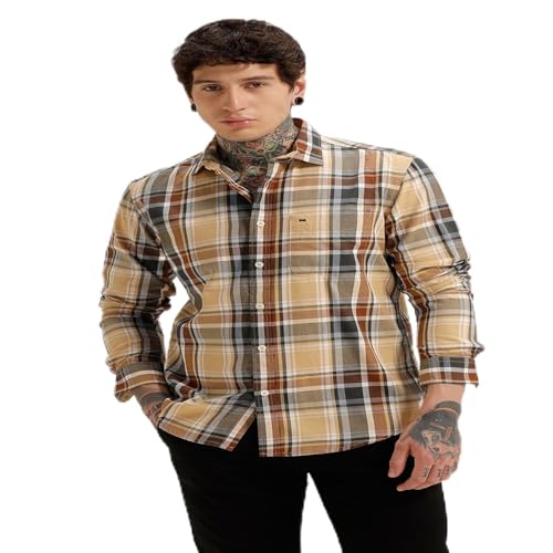 Image of BASICS 100% Cotton Checked Shirt for Men | Slim Fit | Everyday Smart Casual Wear | Full Sleeve