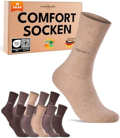sockenkauf24 10 Paar Comfort Socken ohne Gummibund & ohne Naht für Damen & Herren Gesundheitssocken ohne Gummi mit Komfortbund