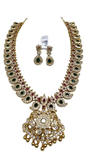 GenericHema Fashion Multicolour Ceramic Latest Jewellery for Women Pure Silver Long HARRAM with SEMI Precious Stones. Gold Polish