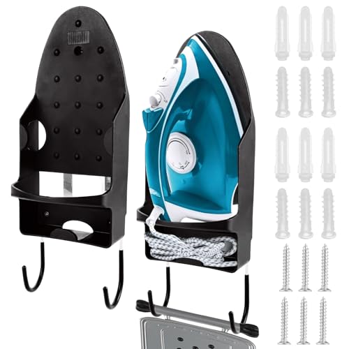 Oungy 2 soportes de pared para tabla de planchar, soporte de pared para plancha eléctrica, soporte para tabla de planchar, soporte de pared con gancho de acero, colgador de tabla de planchar extraíble