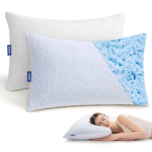 puredown® Cooling Pillows Standard Size Set of 2, Memory Foam Pillows Adjustable Firm Bed Pillows for Sleeping, Cool Pillow for Hot Sleepers with Zipper Removable Pillow Cover
