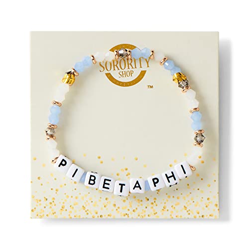 Sorority Shop Pi Beta Phi Bracelet — Glass Bead Bracelet with PBP Name Beads and 18K Gold Accent Beads, Greek Sorority Jewelry for Big Little Sorority Gifts2