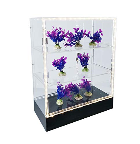 FixtureDisplays® Clear Cabinet Acrylic Display Removable Shelf Case Plexiglass Showcase with Lock and Key Transparent Box Model Display LED Light Remote Control 14604-LED